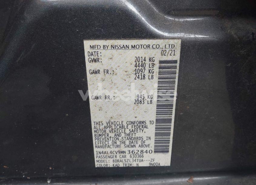 Photo 9 of 2021 Nissan Altima SR VC-TURBO FWD (VIN 1N4AL4CV9MN362840)