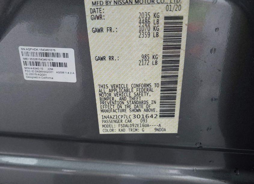 Photo 9 of 2020 Nissan Leaf SV 40 KWH (VIN 1N4AZ1CP7LC301642)