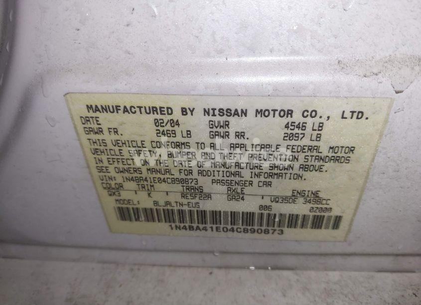 Photo 9 of 2004 Nissan Maxima 3.5 SE (VIN 1N4BA41E04C890873)