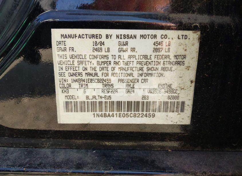 Photo 9 of 2005 Nissan Maxima 3.5 SE (VIN 1N4BA41E05C822459)