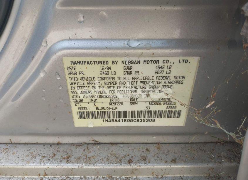 Photo 9 of 2005 Nissan Maxima 3.5 SE (VIN 1N4BA41E05C835308)