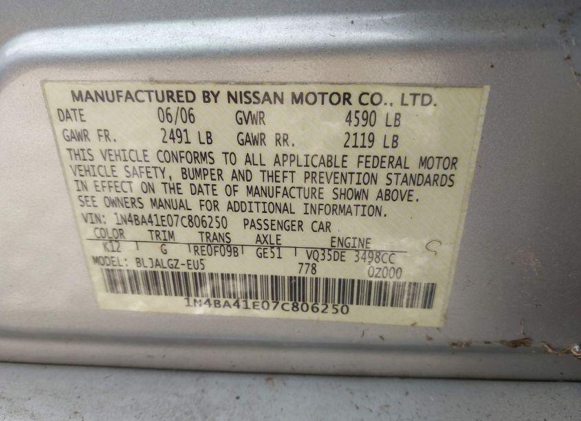 Photo 9 of 2007 Nissan Maxima 3.5 SL (VIN 1N4BA41E07C806250)