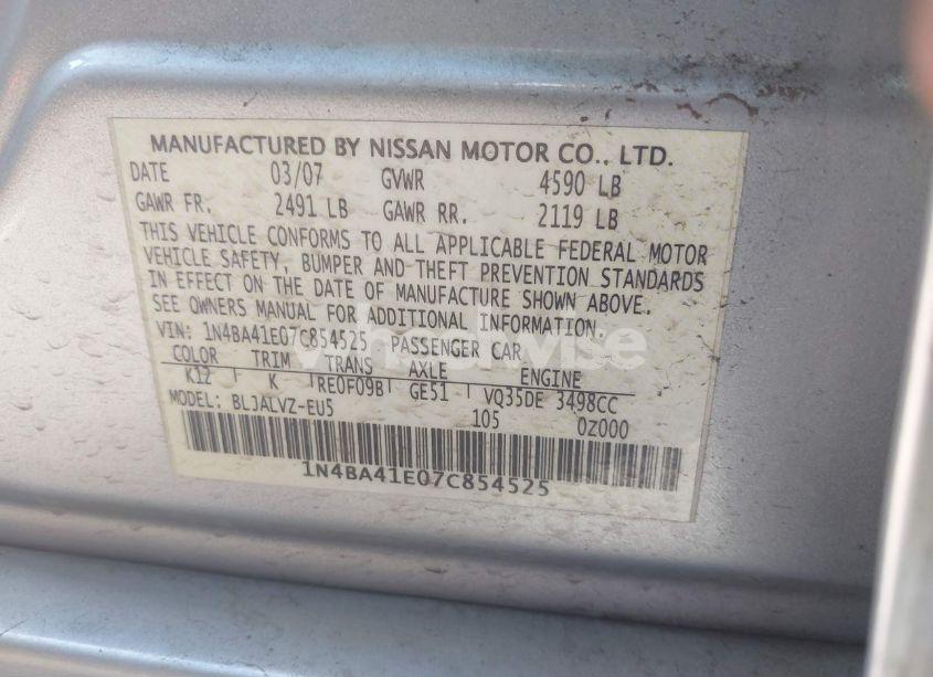 Photo 9 of 2007 Nissan Maxima 3.5 SE (VIN 1N4BA41E07C854525)