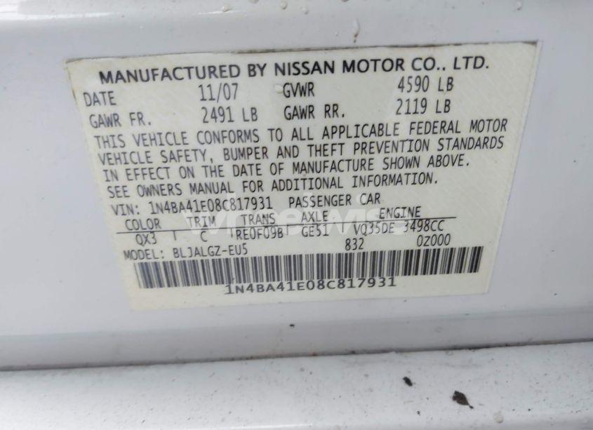 Photo 9 of 2008 Nissan Maxima 3.5 SL (VIN 1N4BA41E08C817931)