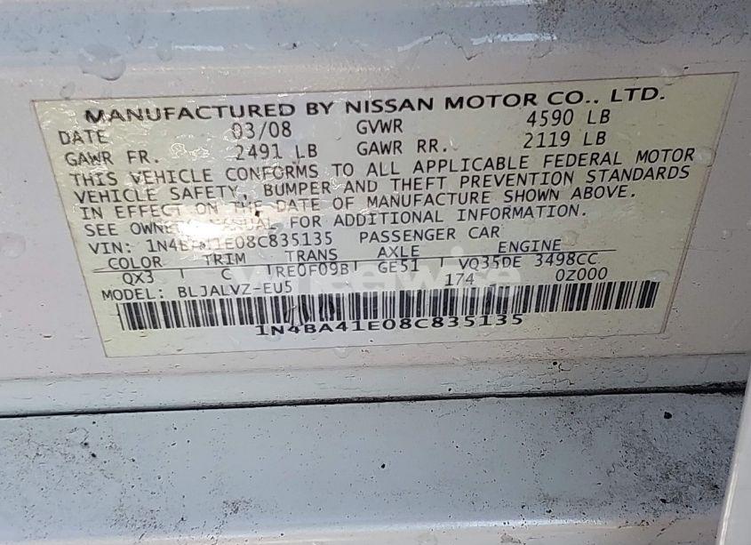 Photo 9 of 2008 Nissan Maxima 3.5 SE (VIN 1N4BA41E08C835135)