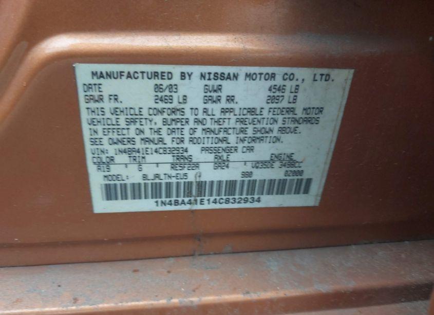 Photo 9 of 2004 Nissan Maxima 3.5 SE (VIN 1N4BA41E14C832934)