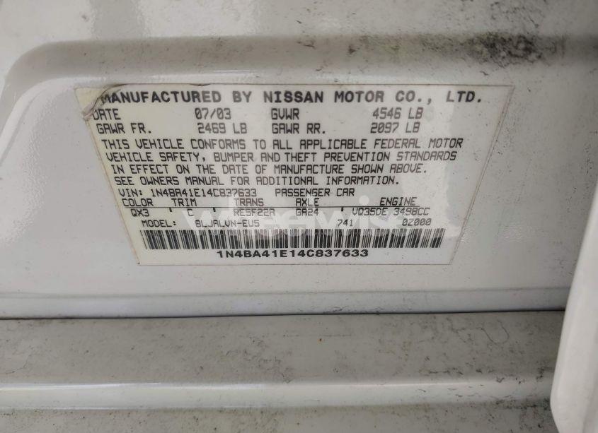 Photo 9 of 2004 Nissan Maxima 3.5 SE (VIN 1N4BA41E14C837633)