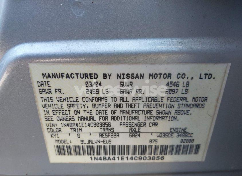 Photo 9 of 2004 Nissan Maxima 3.5 SL (VIN 1N4BA41E14C903856)