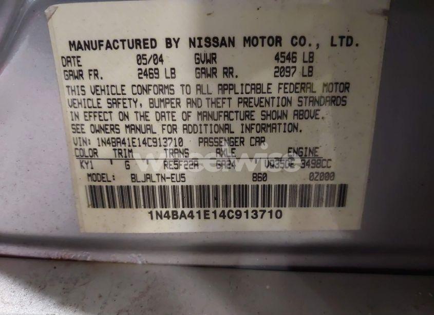 Photo 9 of 2004 Nissan Maxima 3.5 SE (VIN 1N4BA41E14C913710)