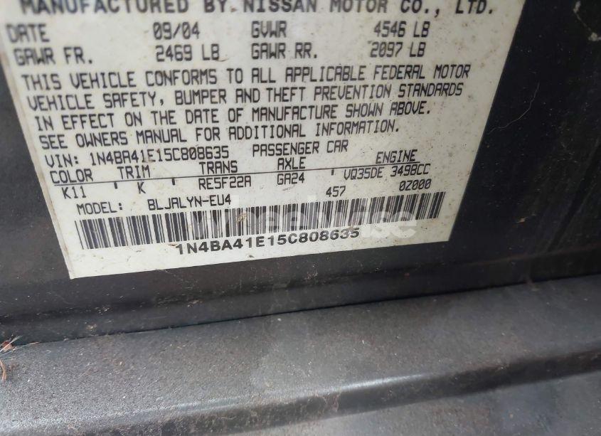 Photo 9 of 2005 Nissan Maxima 3.5 SE (VIN 1N4BA41E15C808635)