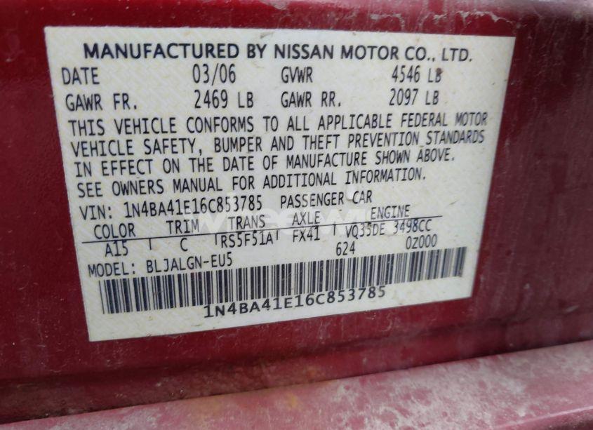 Photo 9 of 2006 Nissan Maxima 3.5 SL (VIN 1N4BA41E16C853785)