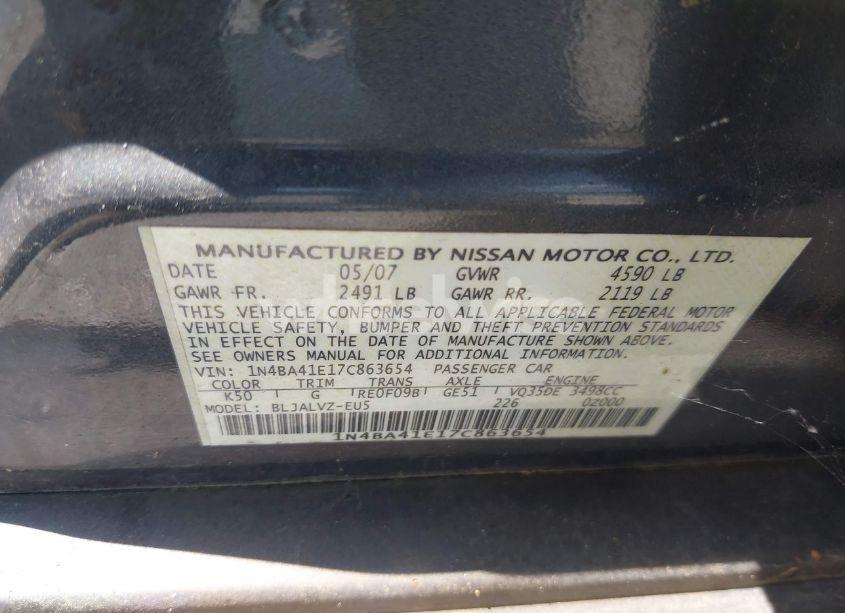 Photo 9 of 2007 Nissan Maxima 3.5 SE (VIN 1N4BA41E17C863654)