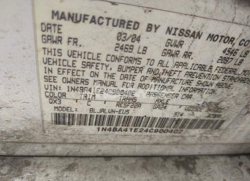 Photo 9 of 2004 Nissan Maxima 3.5 SL (VIN 1N4BA41E24C900402)