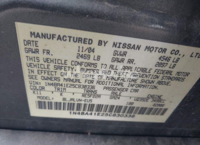 Photo 9 of 2005 Nissan Maxima 3.5 SE (VIN 1N4BA41E25C830336)