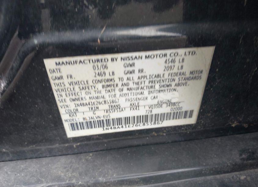 Photo 9 of 2006 Nissan Maxima 3.5 SE (VIN 1N4BA41E26C855867)