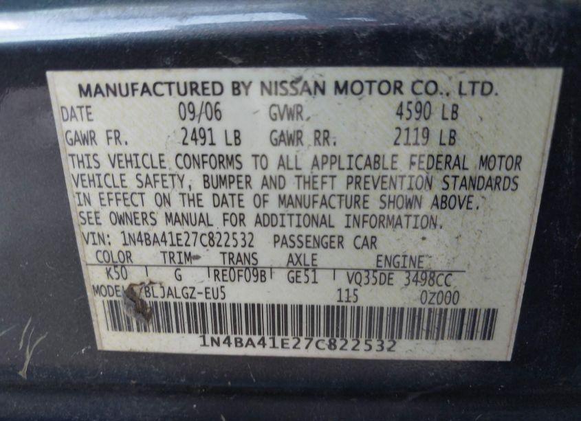 Photo 9 of 2007 Nissan Maxima 3.5 SL (VIN 1N4BA41E27C822532)