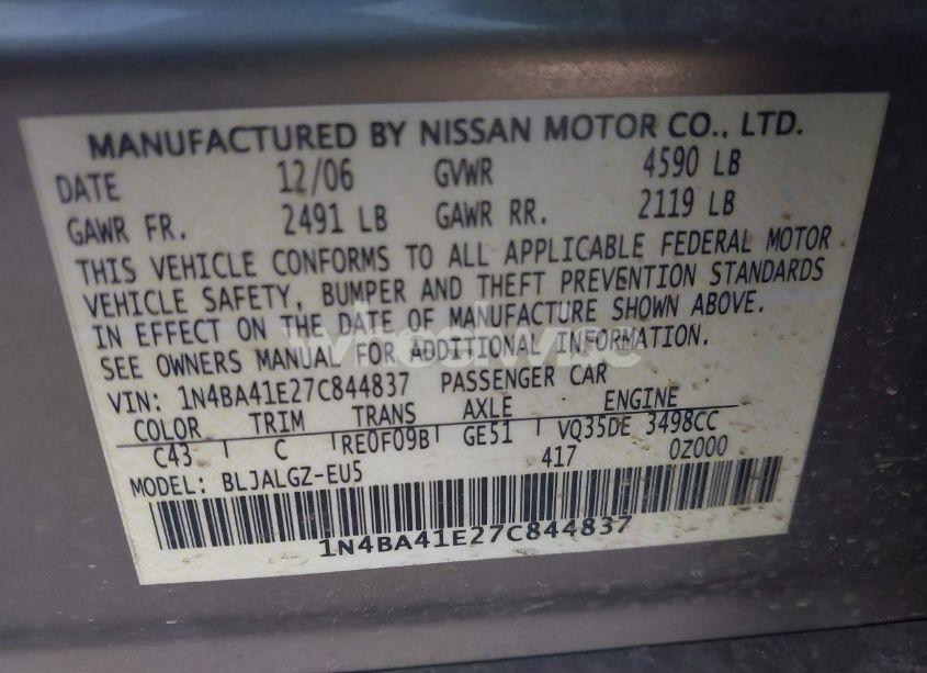 Photo 9 of 2007 Nissan Maxima 3.5 SL (VIN 1N4BA41E27C844837)