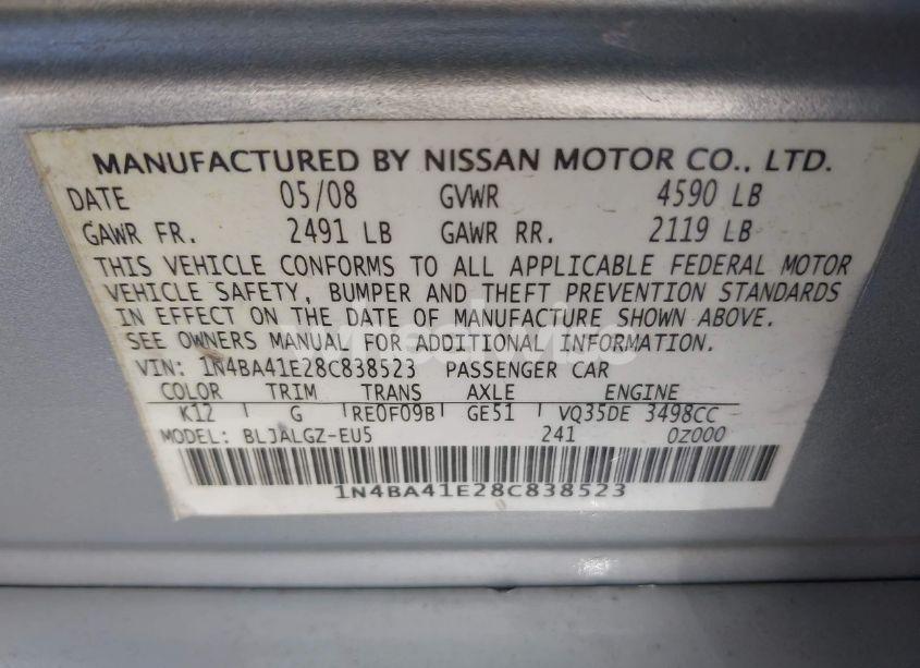 Photo 9 of 2008 Nissan Maxima 3.5 SL (VIN 1N4BA41E28C838523)