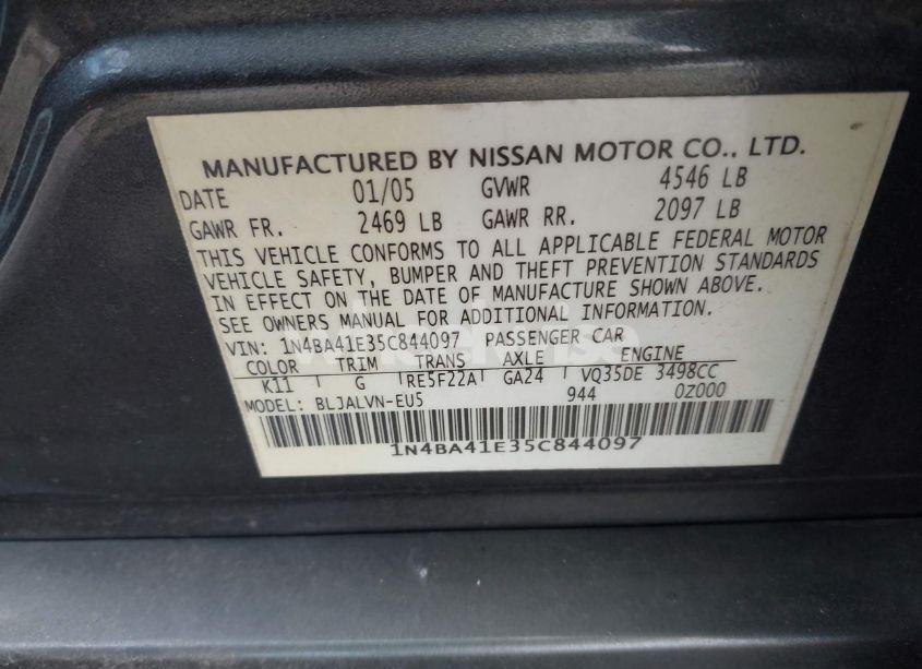 Photo 9 of 2005 Nissan Maxima 3.5 SE (VIN 1N4BA41E35C844097)