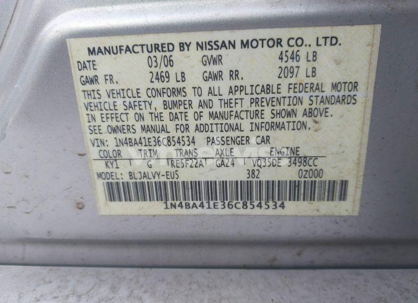 Photo 9 of 2006 Nissan Maxima 3.5 SE (VIN 1N4BA41E36C854534)