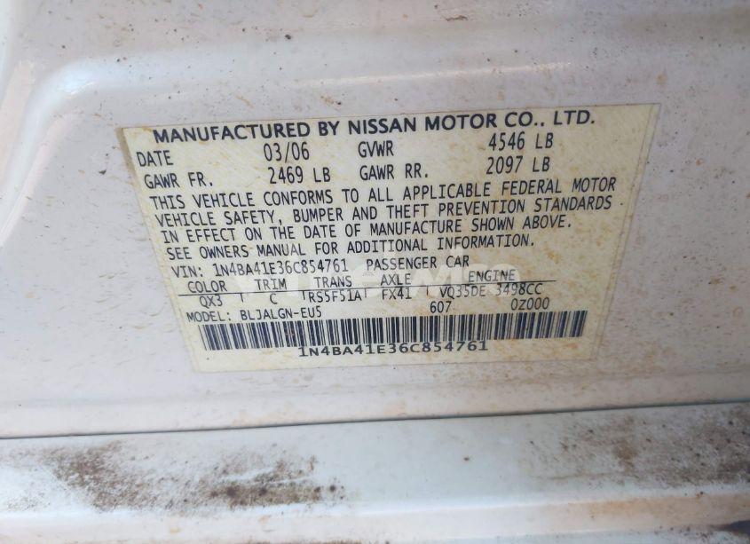 Photo 9 of 2006 Nissan Maxima 3.5 SL (VIN 1N4BA41E36C854761)