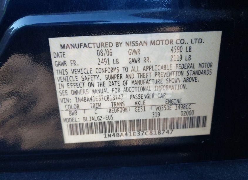 Photo 9 of 2007 Nissan Maxima 3.5 SL (VIN 1N4BA41E37C818747)