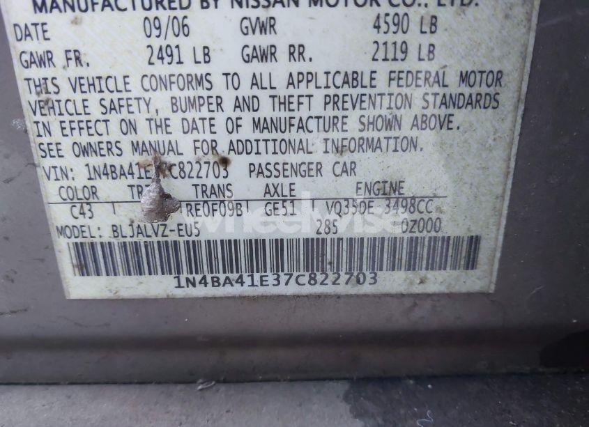 Photo 9 of 2007 Nissan Maxima 3.5 SE (VIN 1N4BA41E37C822703)