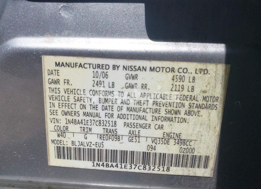 Photo 9 of 2007 Nissan Maxima 3.5 SE (VIN 1N4BA41E37C832518)