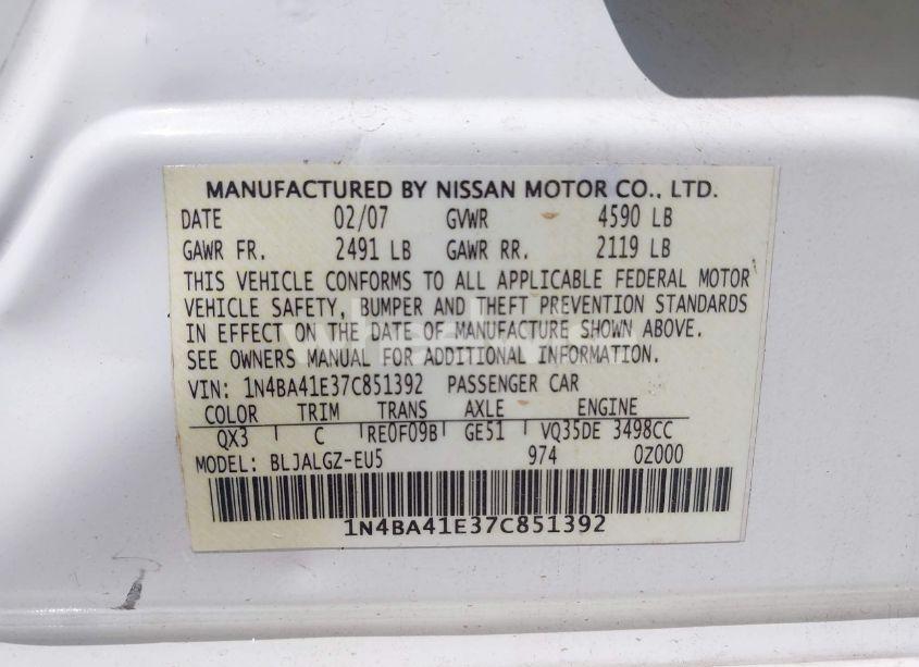 Photo 9 of 2007 Nissan Maxima 3.5 SL (VIN 1N4BA41E37C851392)