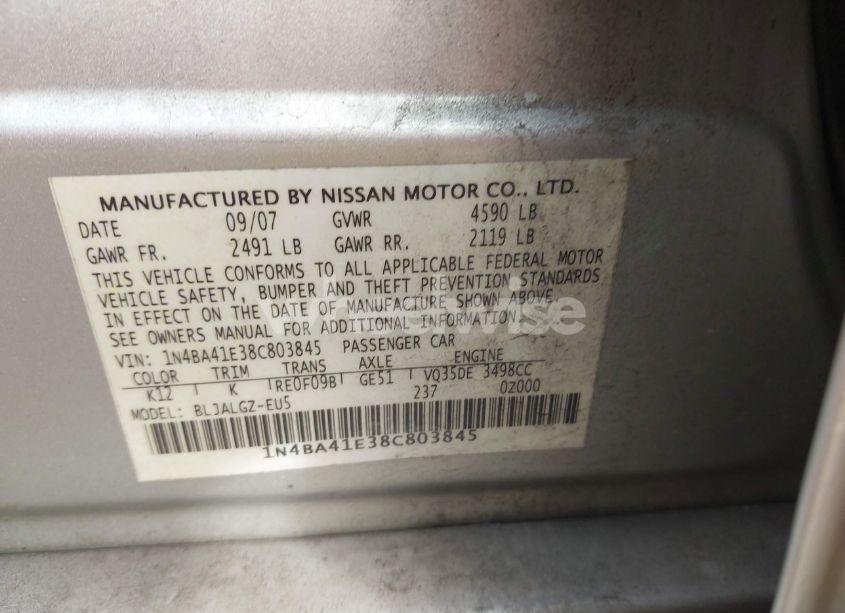 Photo 9 of 2008 Nissan Maxima 3.5 SL (VIN 1N4BA41E38C803845)