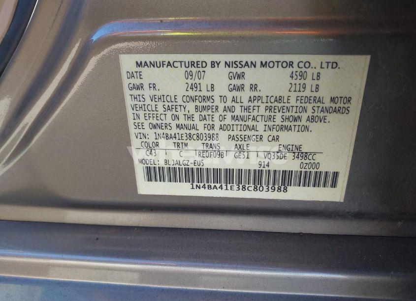 Photo 9 of 2008 Nissan Maxima 3.5 SL (VIN 1N4BA41E38C803988)
