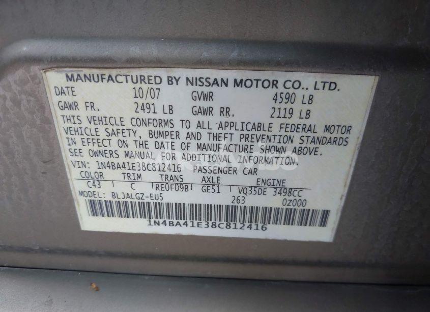 Photo 9 of 2008 Nissan Maxima 3.5 SL (VIN 1N4BA41E38C812416)