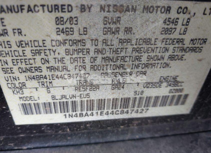 Photo 9 of 2004 Nissan Maxima 3.5 SE (VIN 1N4BA41E44C847427)