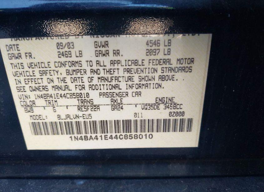 Photo 9 of 2004 Nissan Maxima 3.5 SE (VIN 1N4BA41E44C858010)