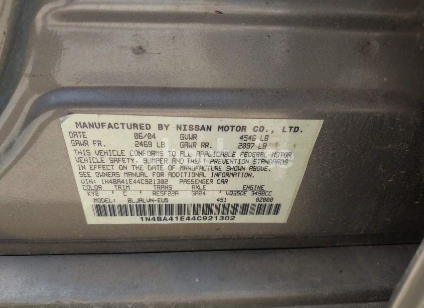 Photo 9 of 2004 Nissan Maxima 3.5 SL (VIN 1N4BA41E44C921302)