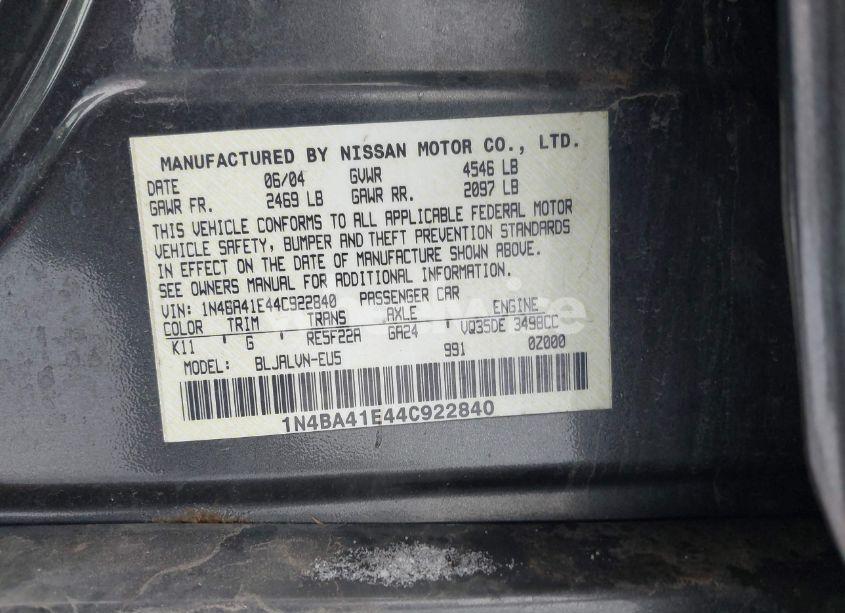 Photo 9 of 2004 Nissan Maxima 3.5 SL (VIN 1N4BA41E44C922840)