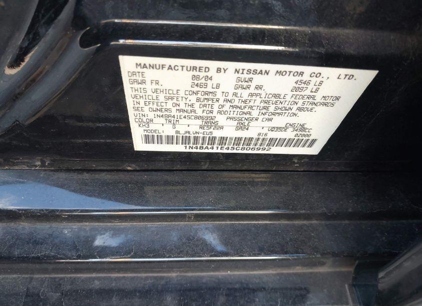 Photo 9 of 2005 Nissan Maxima 3.5 SL (VIN 1N4BA41E45C806992)