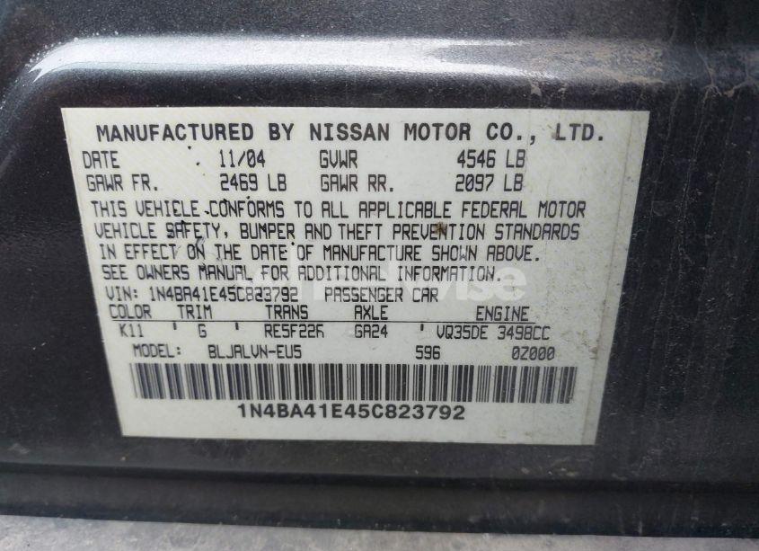 Photo 9 of 2005 Nissan Maxima 3.5 SL (VIN 1N4BA41E45C823792)