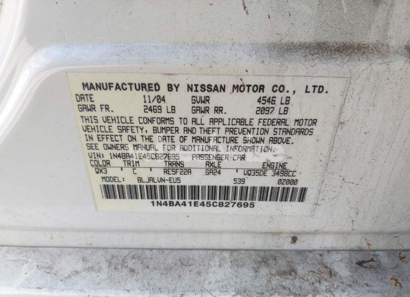 Photo 9 of 2005 Nissan Maxima 3.5 SE (VIN 1N4BA41E45C827695)