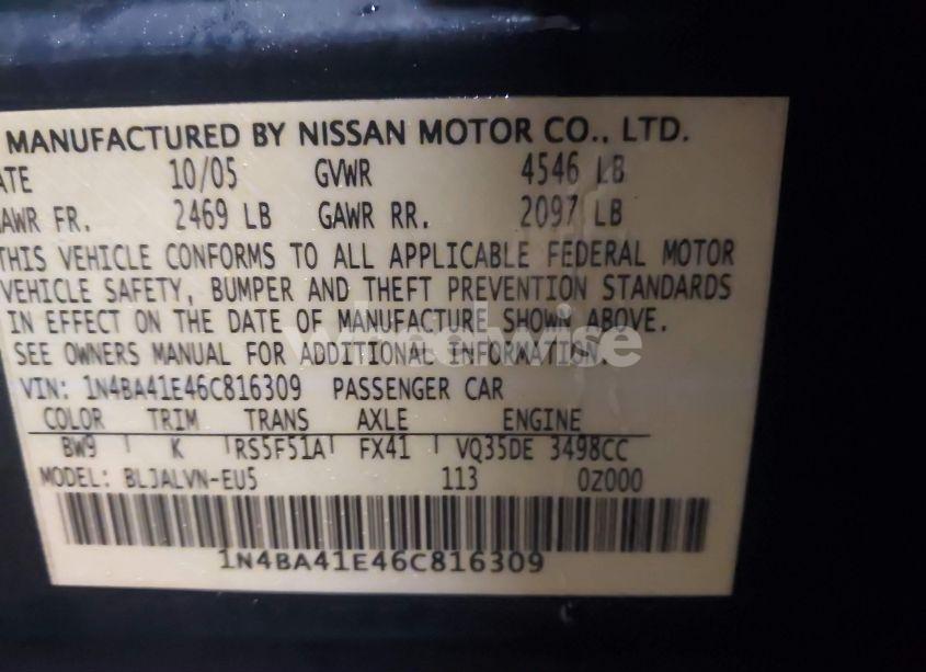 Photo 9 of 2006 Nissan Maxima 3.5 SE (VIN 1N4BA41E46C816309)