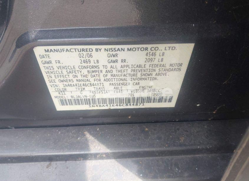 Photo 9 of 2006 Nissan Maxima 3.5 SE (VIN 1N4BA41E46C844871)