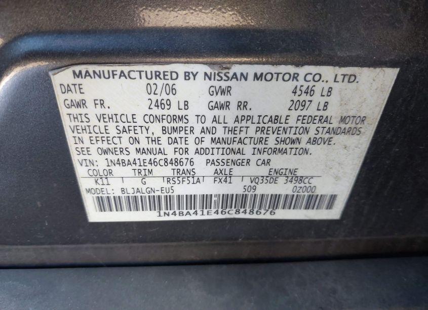 Photo 9 of 2006 Nissan Maxima 3.5 SL (VIN 1N4BA41E46C848676)