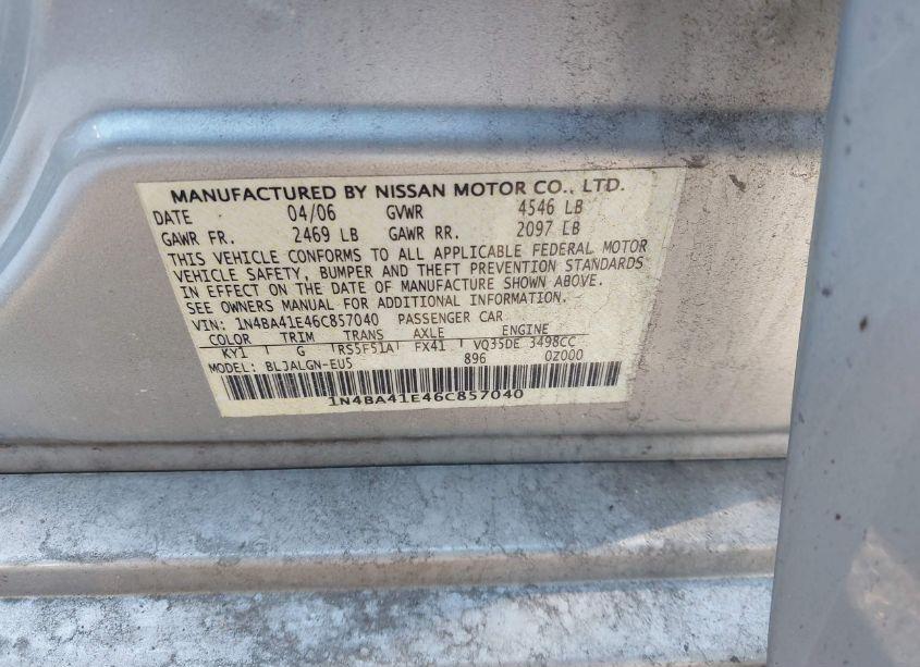 Photo 9 of 2006 Nissan Maxima 3.5 SL (VIN 1N4BA41E46C857040)