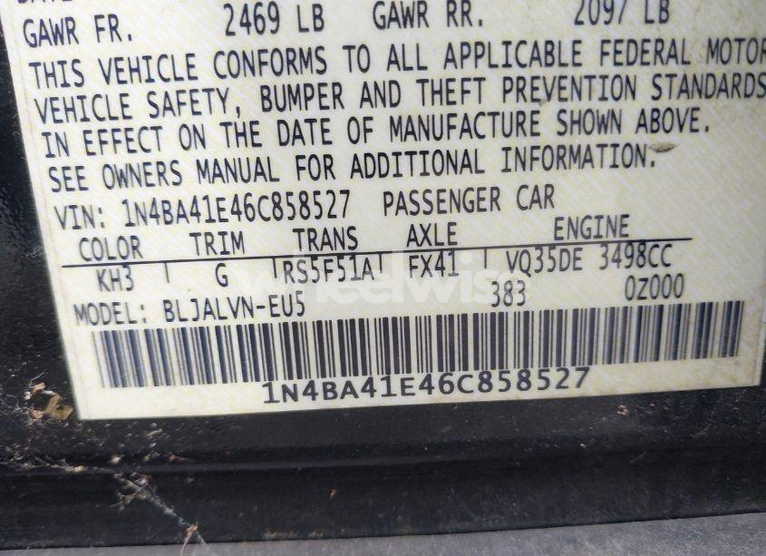 Photo 9 of 2006 Nissan Maxima 3.5 SE (VIN 1N4BA41E46C858527)