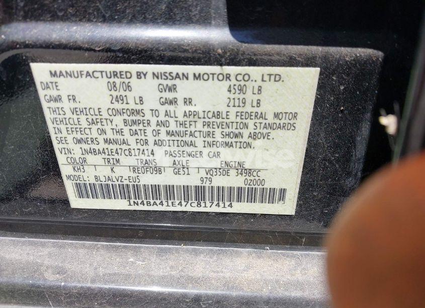 Photo 9 of 2007 Nissan Maxima 3.5 SE (VIN 1N4BA41E47C817414)