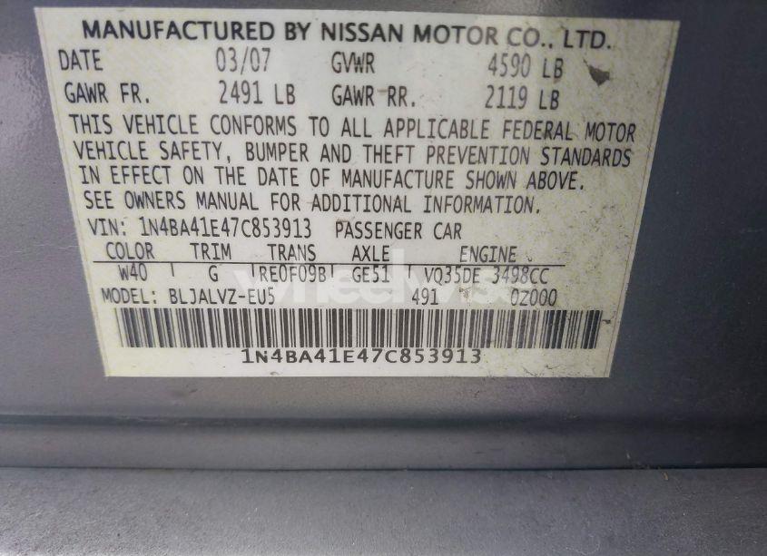 Photo 9 of 2007 Nissan Maxima 3.5 SE (VIN 1N4BA41E47C853913)