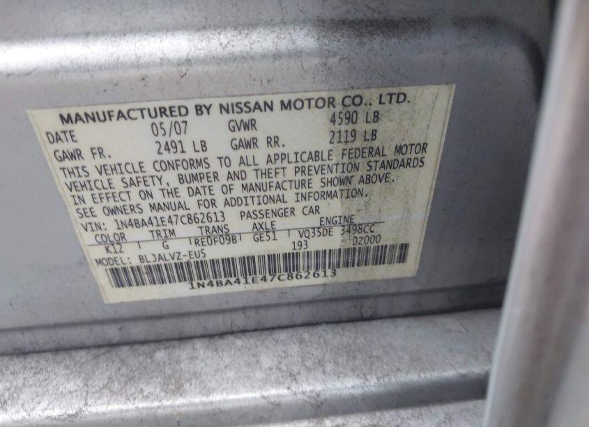 Photo 9 of 2007 Nissan Maxima 3.5 SE (VIN 1N4BA41E47C862613)