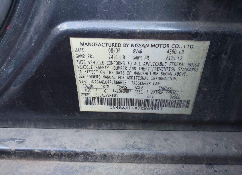 Photo 9 of 2007 Nissan Maxima 3.5 SE (VIN 1N4BA41E47C866693)
