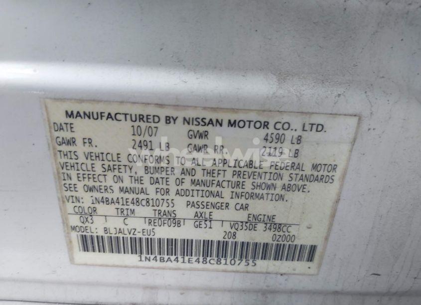 Photo 9 of 2008 Nissan Maxima 3.5 SE (VIN 1N4BA41E48C810755)