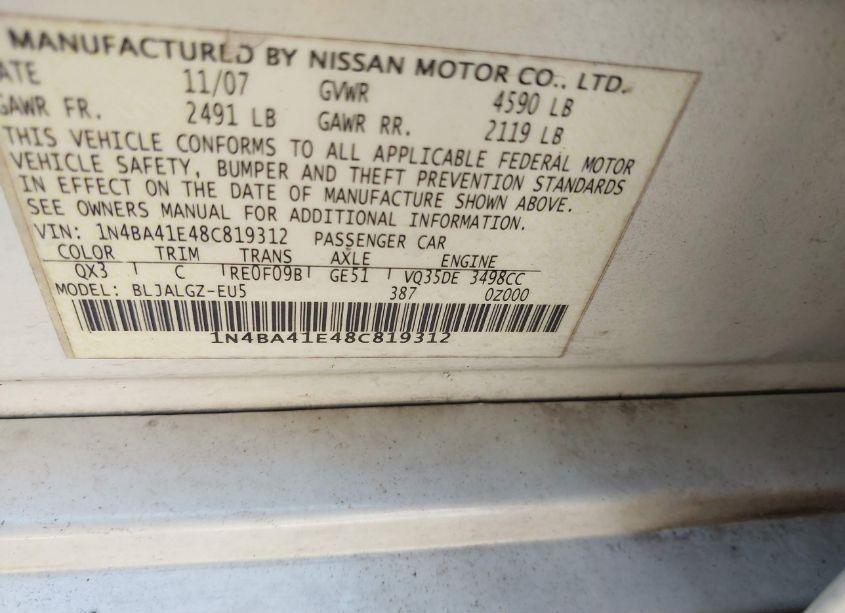 Photo 9 of 2008 Nissan Maxima 3.5 SL (VIN 1N4BA41E48C819312)